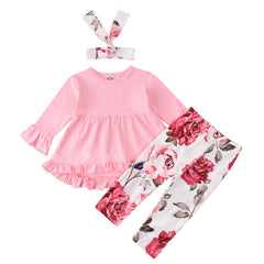 Baby Girl Clothes Toddler Girl Sunflower Outfit Ruffle Sleeve Pink Shirt Floral Pant Set Fall Winter Clothing for Girl