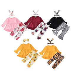 Baby Girl Clothes Toddler Girl Sunflower Outfit Ruffle Sleeve Shirt Floral Pant Set Fall Winter Clothing for Girl