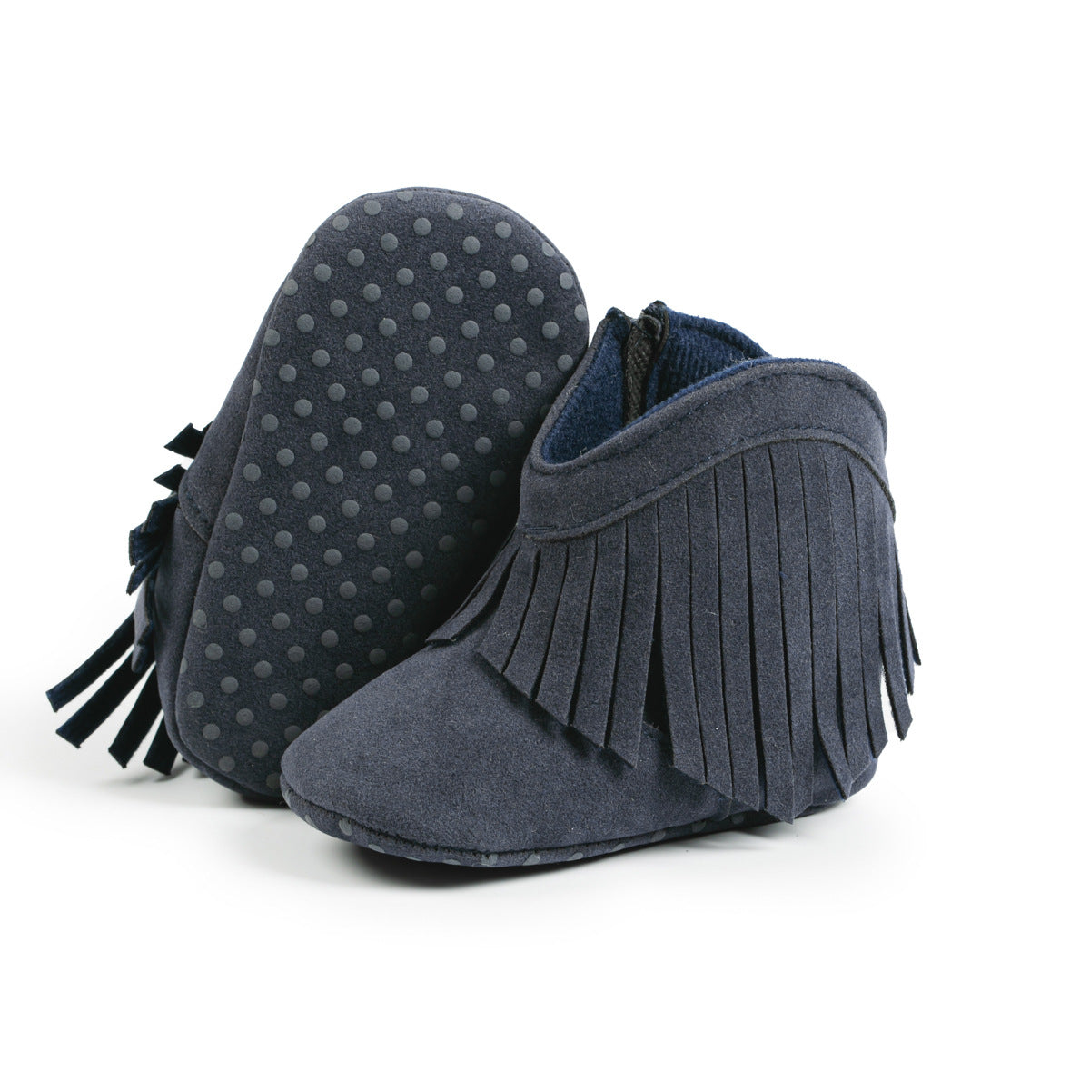 Baby Girls Cowboy Tassel Boots Side Zipper Soft Bottom Non-Slip Blue Shoe