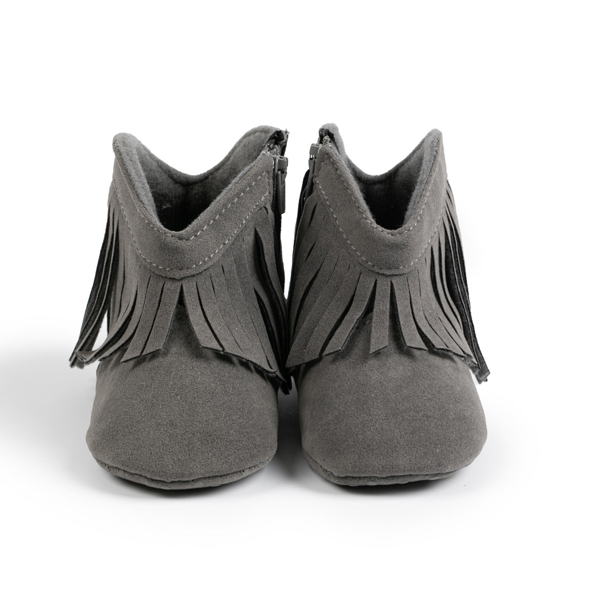 Baby Girls Cowboy Tassel Boots Side Zipper Soft Bottom Non-Slip Gray Shoe