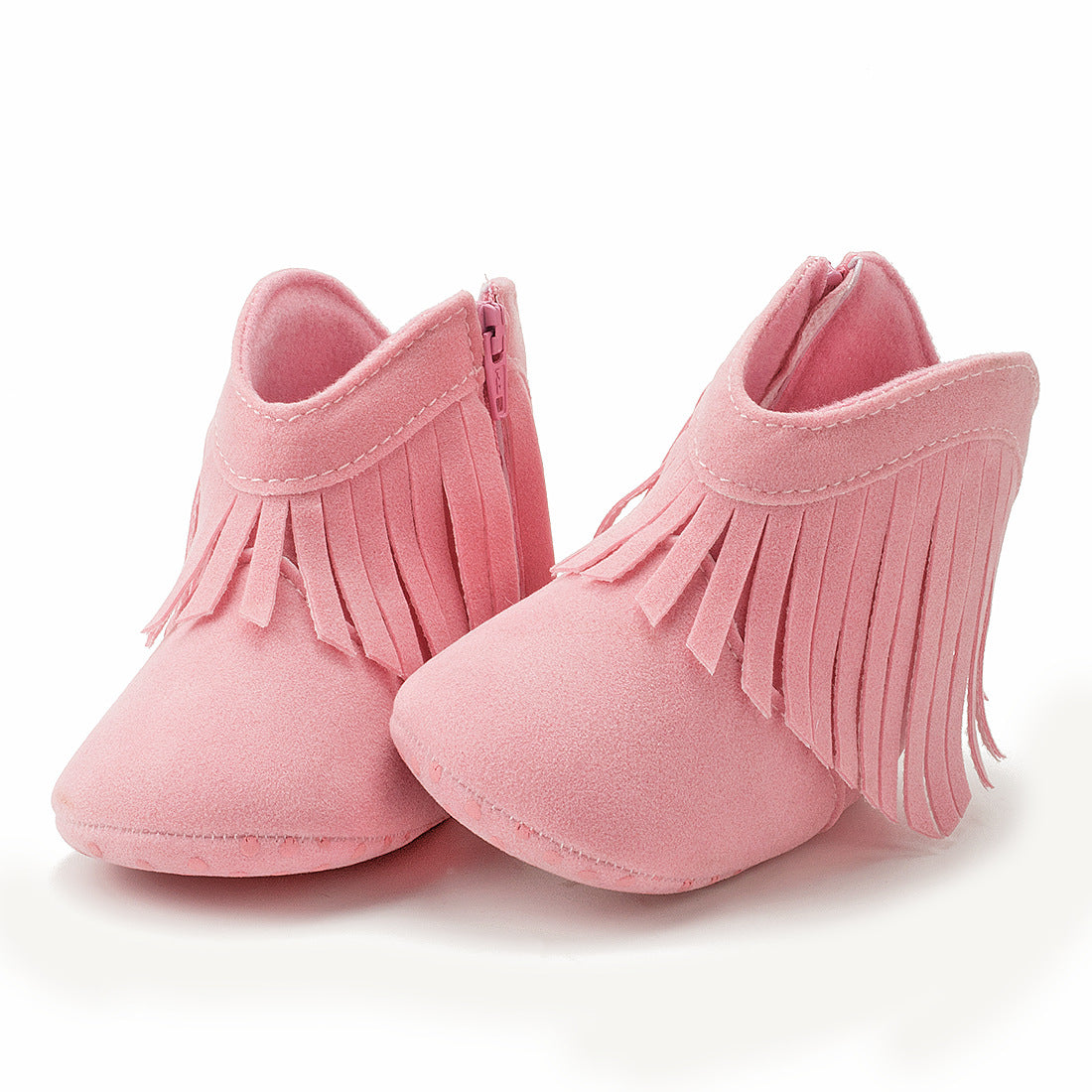 Baby Girls Cowboy Tassel Boots Side Zipper Soft Bottom Non-Slip Pink Shoe