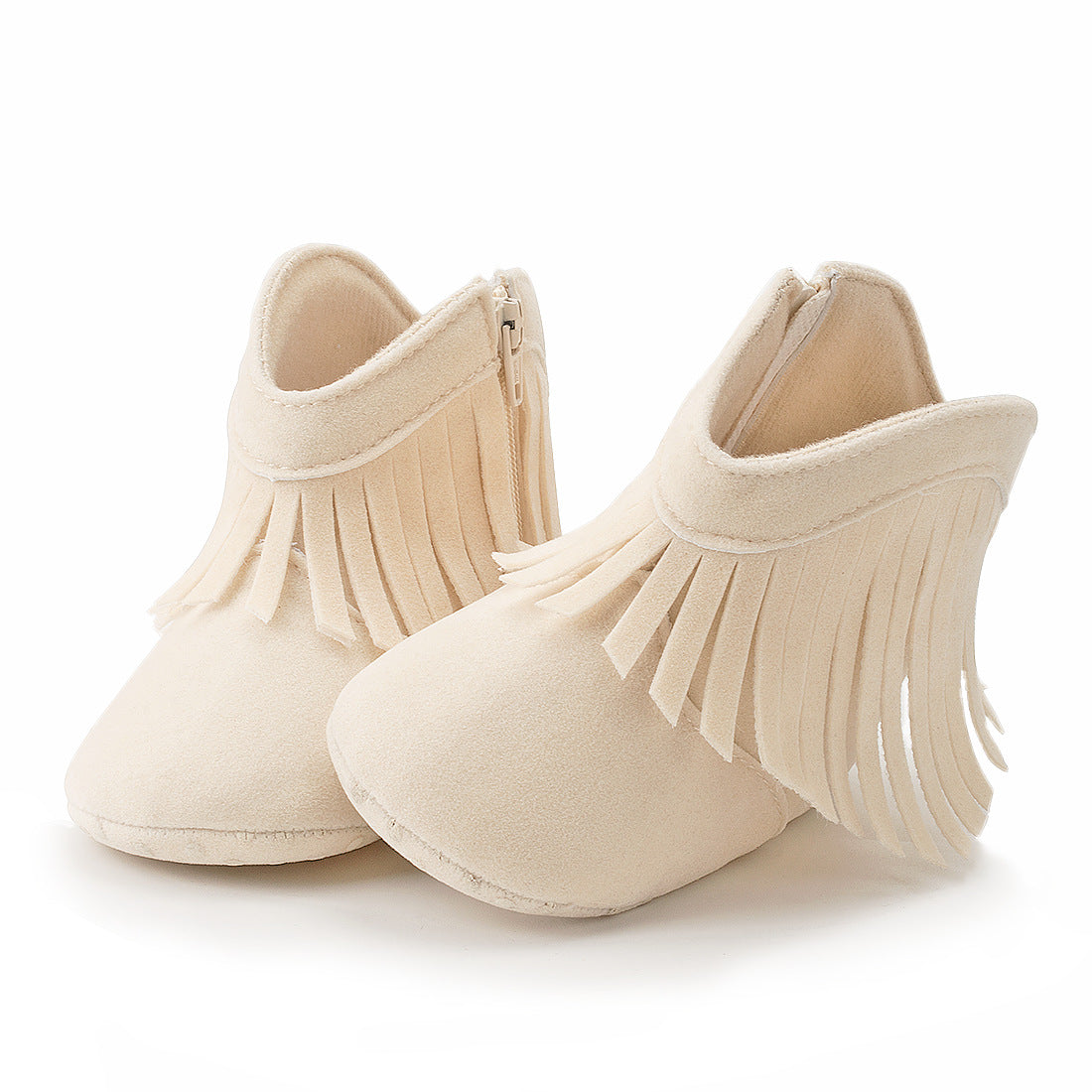 Baby Girls Cowboy Tassel Boots Side Zipper Soft Bottom Non-Slip White Shoe