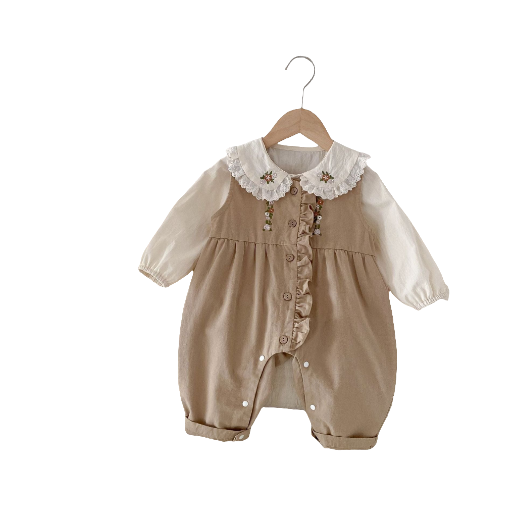 Baby Girls Embroidered Shirt Jumpsuit 2-Piece Set