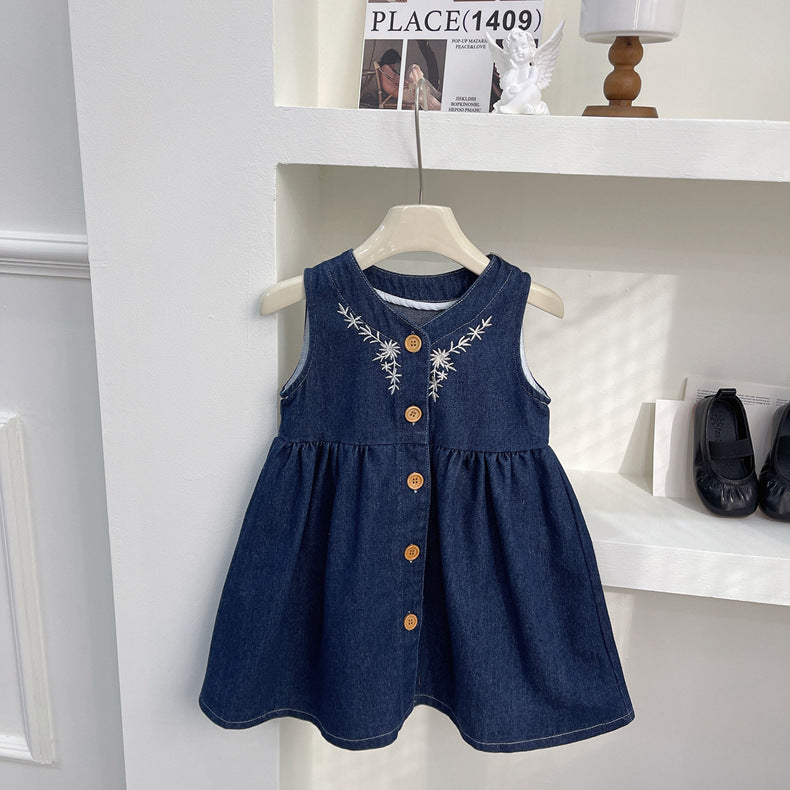 Baby Girls Toddler 2 Piece Denim Overall Dress 