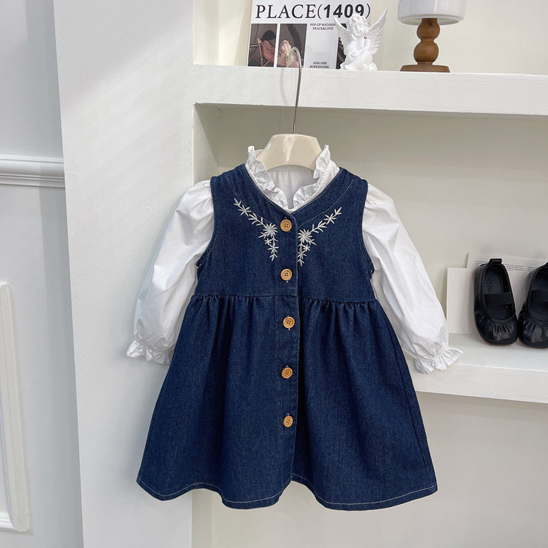 Baby Girls Toddler 2 Piece Denim Overall Dress Set