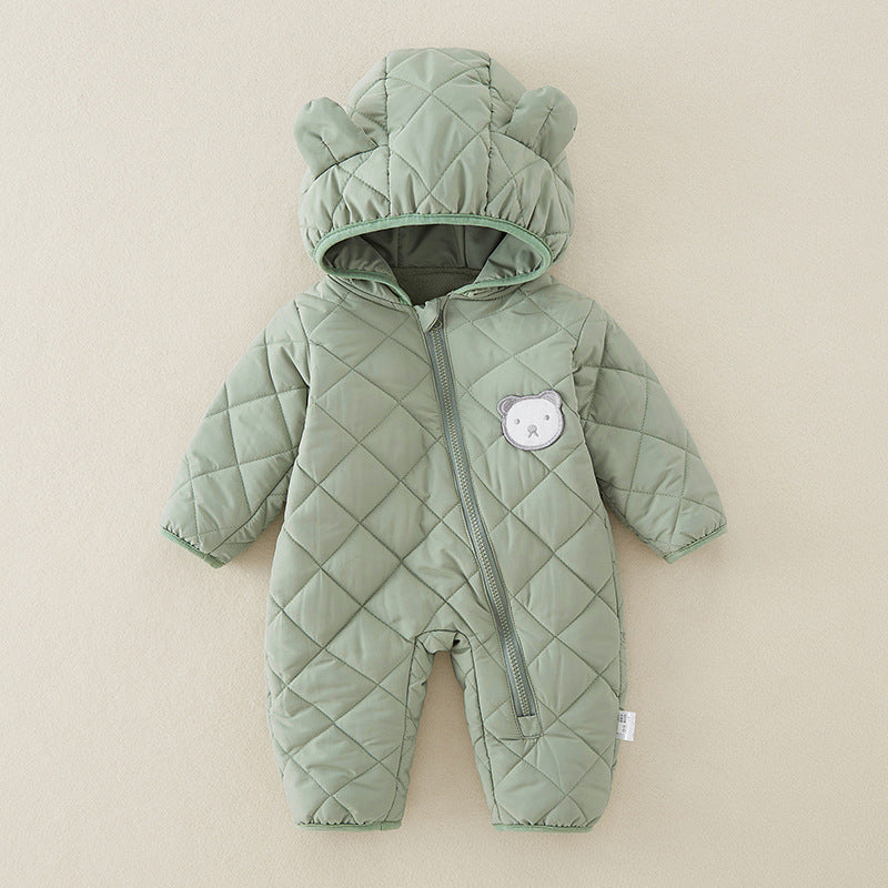 Baby Newborn Dark Green Jumpsuit Hooded Thicken Winter  Outwear Snowsuit