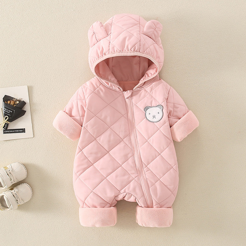 Baby Newborn Pink Jumpsuit Hooded Thicken Winter  Outwear Snowsuit