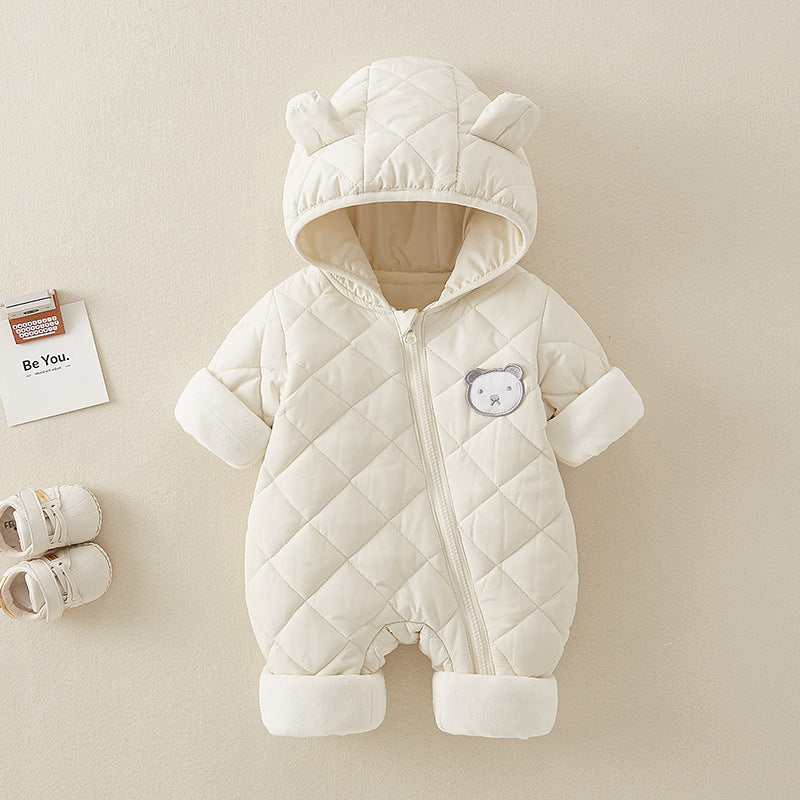 Baby Newborn White Jumpsuit Hooded Thicken Winter  Outwear Snowsuit