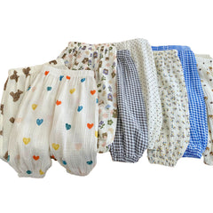 Boys Girls Cotton Linen Printed Casual Pants