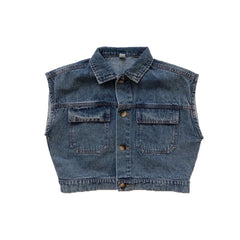 Boys Girls Western Denim Vest Retro Fashion Pocket Vest