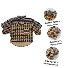 Boys' Button-Down Plaid Pocket Shirts Corduroy Coat Tops