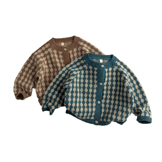 Весенне-осенний вязаный кардиган для мальчиков и девочек, свитер с круглым вырезом, пальто CA007