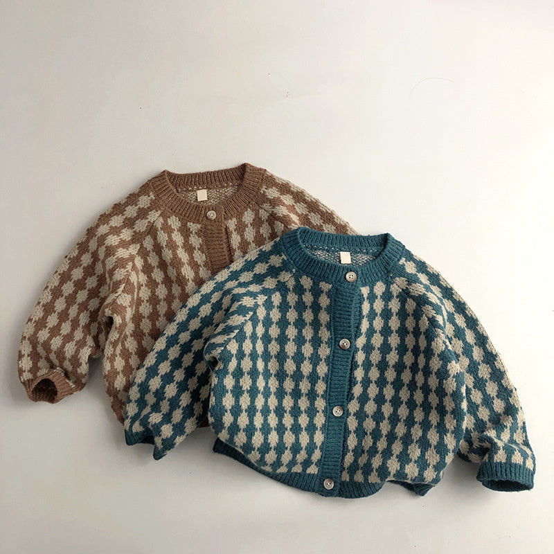 Boys and Girls Spring & Autumn Knitted Cardigan Crew Neck Sweater Coat