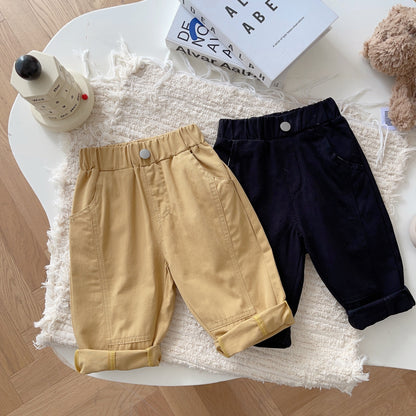 Boys and Toddlers' Uniform Straight-Fit Flat-Front Chino Black Khaki Pants Elastic Waist Lounge Pants