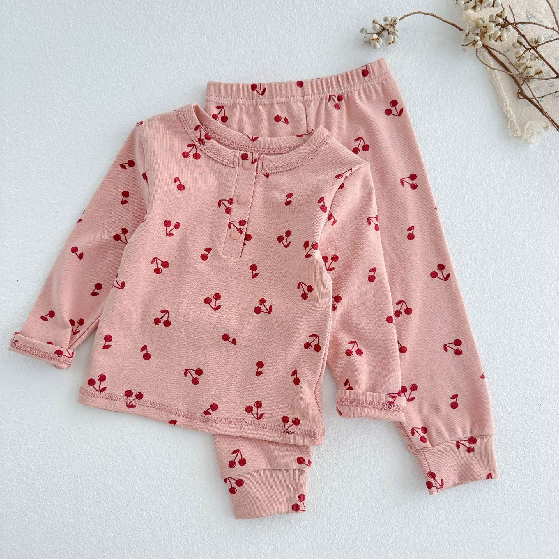 Cartoon Cherry Printed Cotton Pajamas for Boys Girls