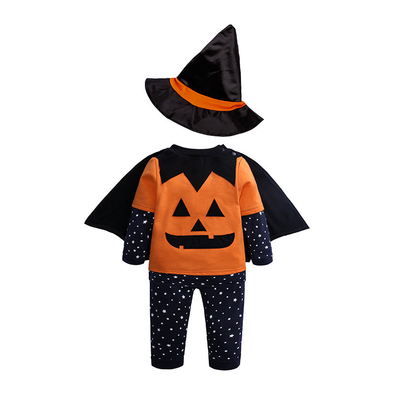 Children's Halloween Pumpkin Set Baby Long Sleeve Pants Hat Cape Costume