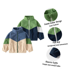 Children's Polar Fleece Contrast Color Stand Collar Jacket Coat With Pockets