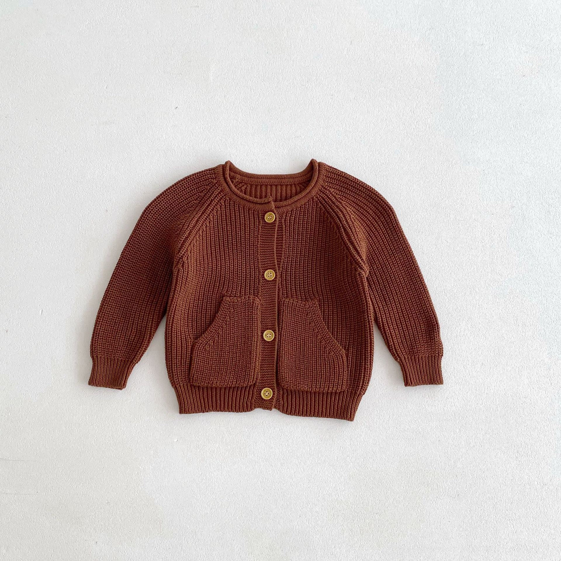Coffee Color Sweater Cardigan Button Down Knitted Outerwear Coats with 2 Pockets