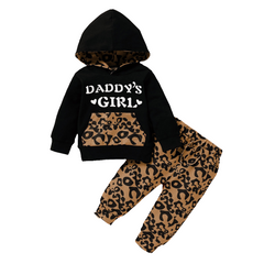 Daddy's Mama's Girl Leopard Hooded Top Pants Headband 3-Piece Set