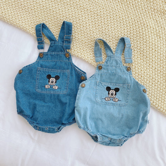 Classic Cartoon Newborn Baby Girl Boy Denim Romper Onepieces Clothes Outfits