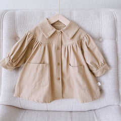 Toddler Girl Brown Trench Coat Spring Autumn Long Sleeve Dress