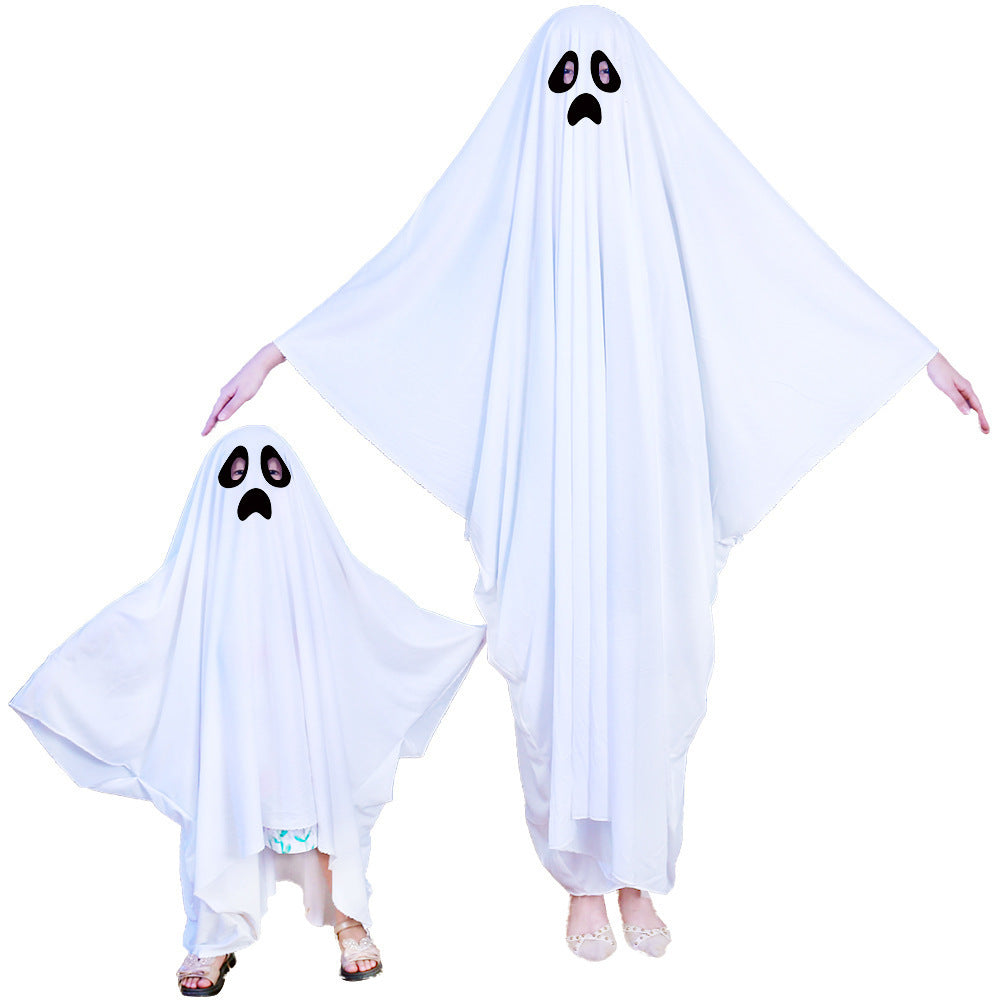 Family Ghost Cosplay Outfits Poncho Halloween Scary Ghost Cape for Kids Adults