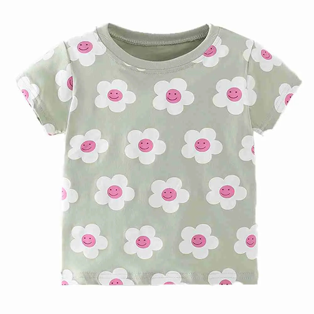 Floral Printed T-shirts with Short Sleeves for Girls