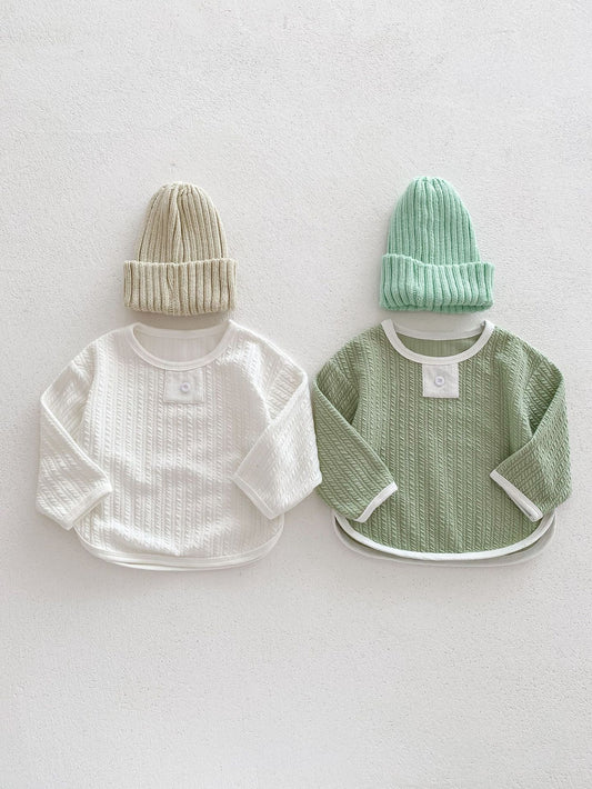 Одежда для младенцев, топы, свободные повседневные футболки с круглым вырезом и длинными рукавами