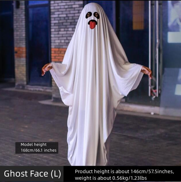 Ghost Poncho Halloween Scary Ghost Cape for Kids Ghost Face L