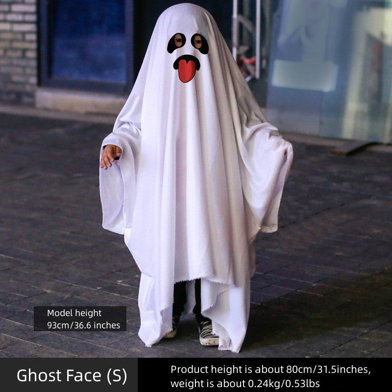 Ghost Poncho Halloween Scary Ghost Cape for Kids Ghost Face S