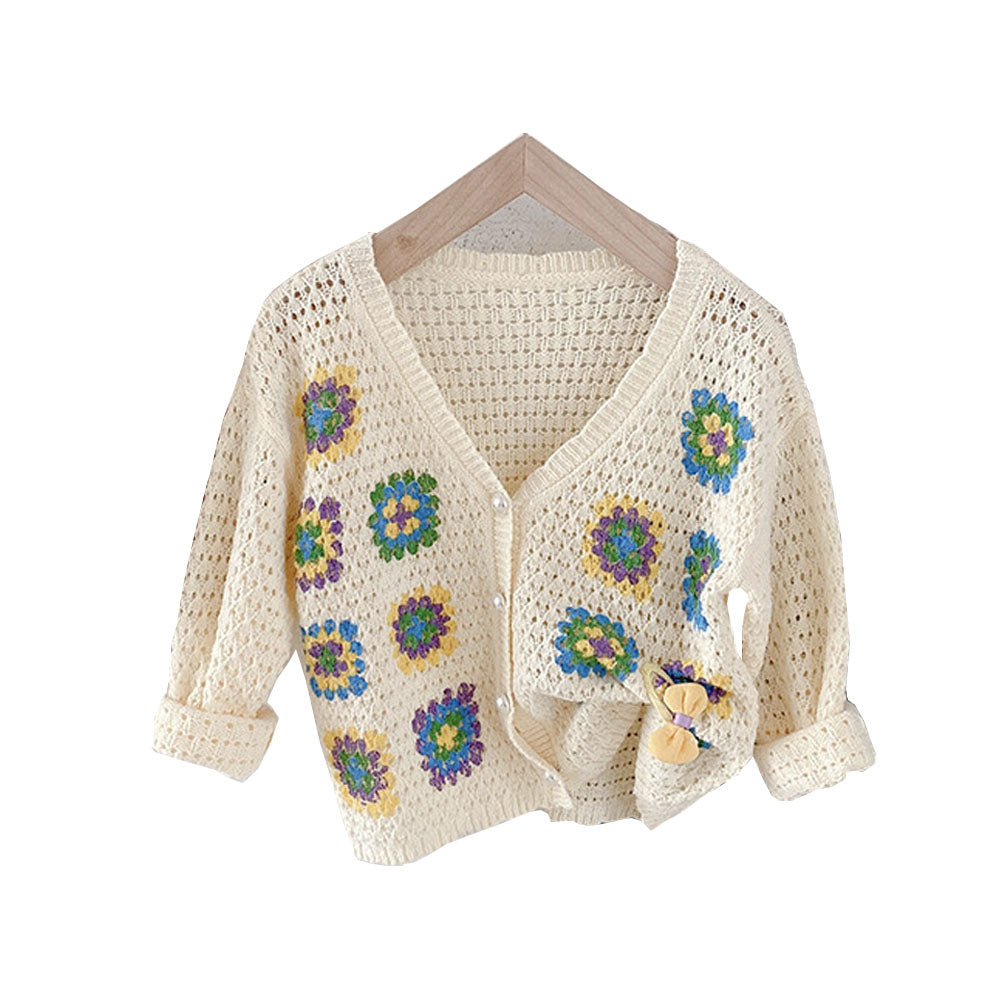 Girls Flower Cutout Sweater Cardigan