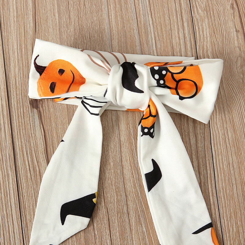 Girls Ghost Pumpkin Halloween Dress With Headband