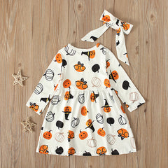 Girls Ghost Pumpkin Halloween Dress With Headband