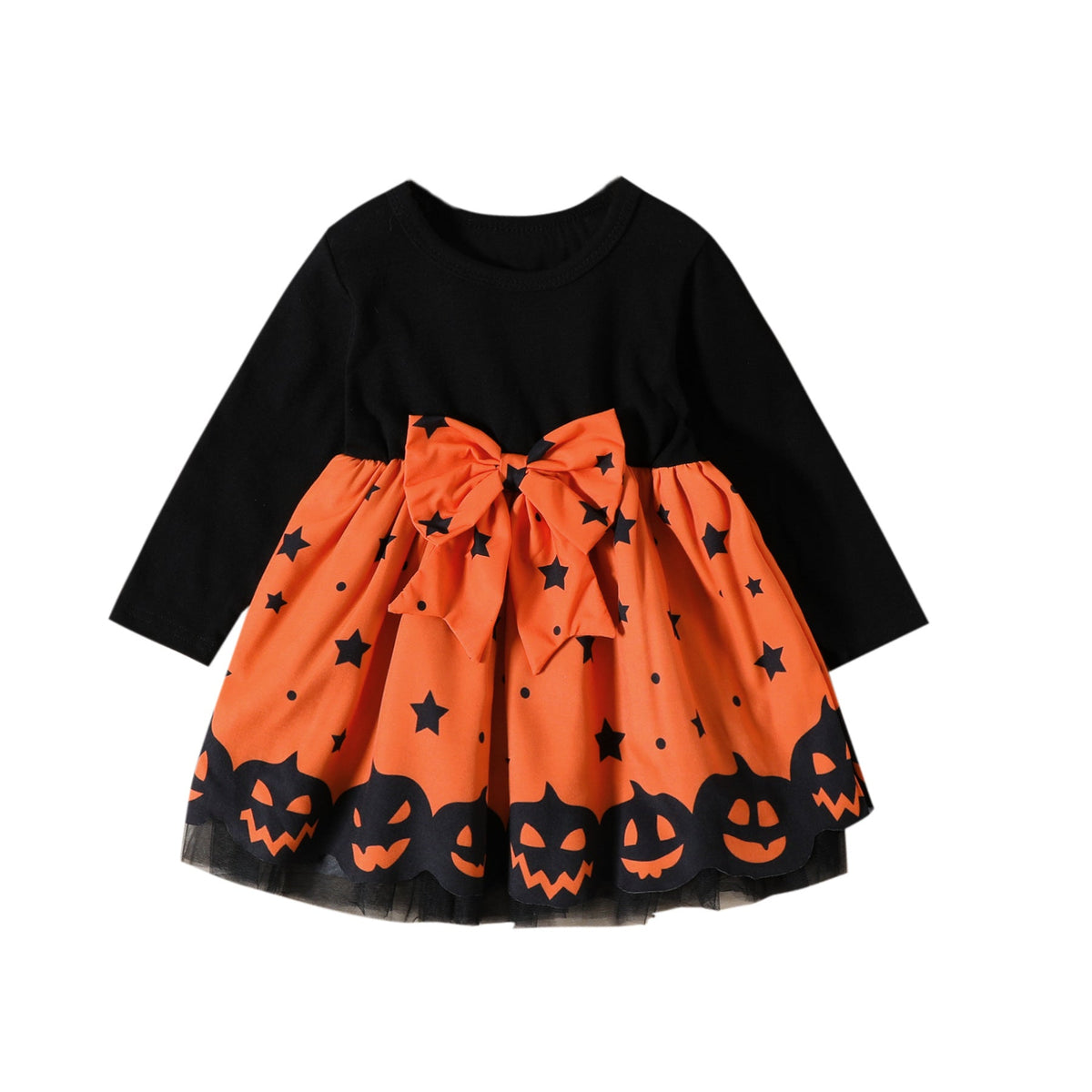 Girls Halloween Pumpkin Face Printed Tulle Dress