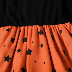 Girls Halloween Pumpkin Face Printed Tulle Dress