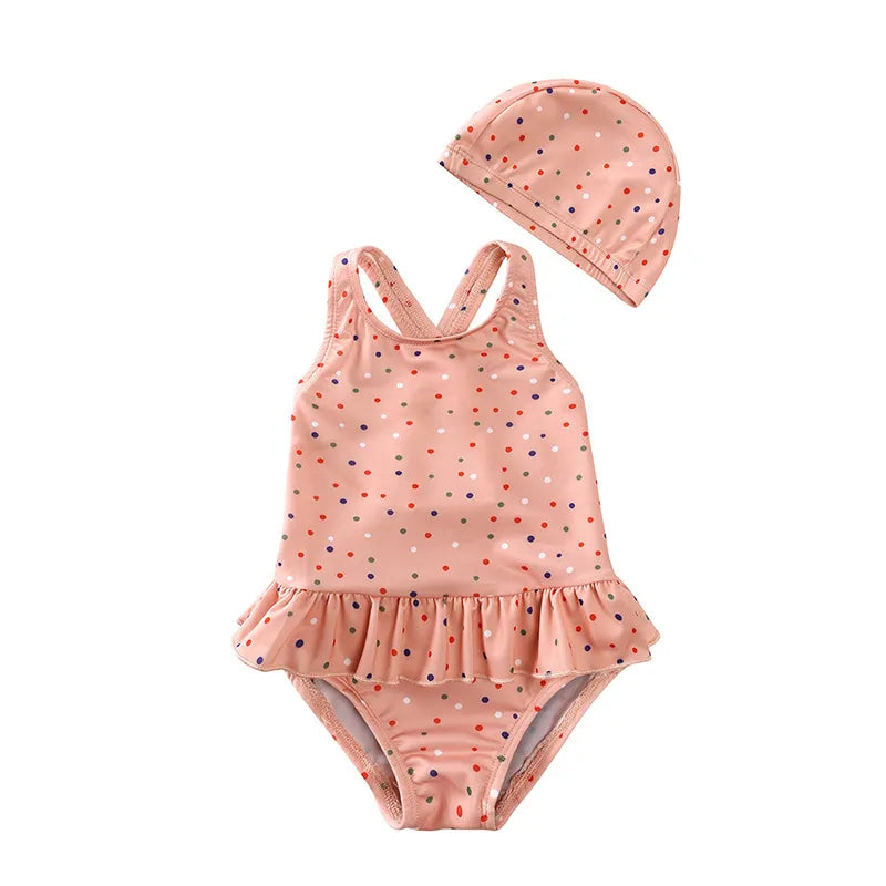 Girls Polka Dot Cute Jumpsuit Princess Swimsuit