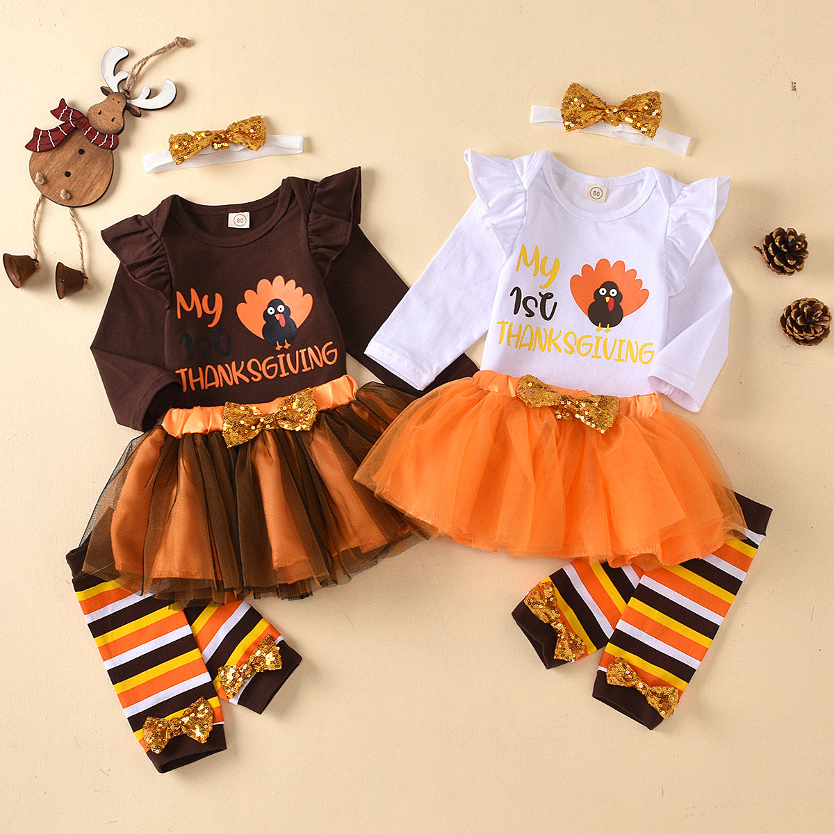 Girls Thanksgiving Turkey Tutu Tulle Skirt 4-Piece Set