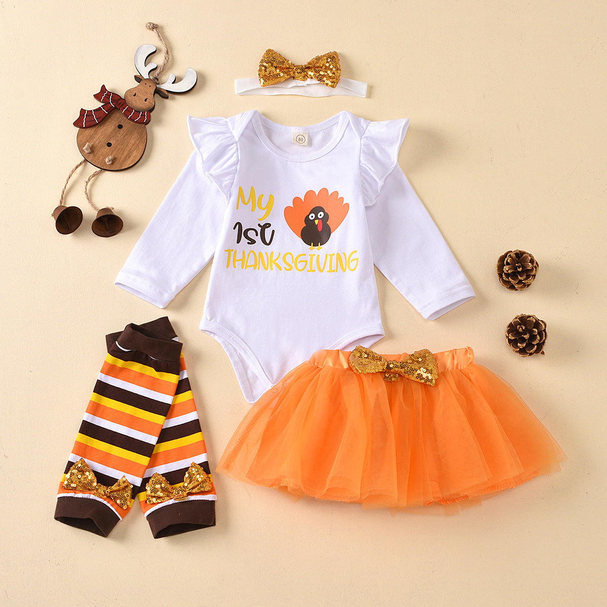 Girls Thanksgiving Turkey Tutu Tulle Skirt 4-Piece Set