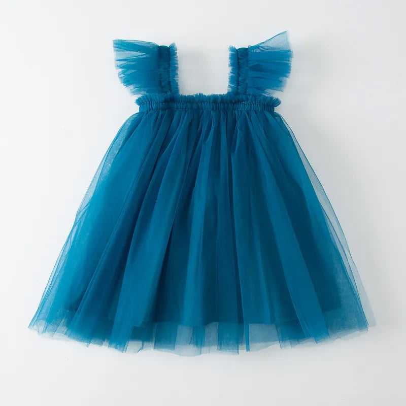 Girls' Mesh Tulle Dress with Flying Sleeves