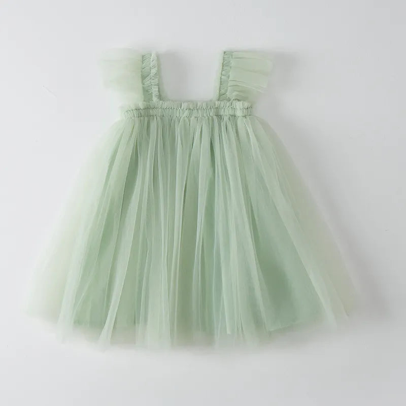 Girls' Mesh Tulle Dress with Flying Sleeves