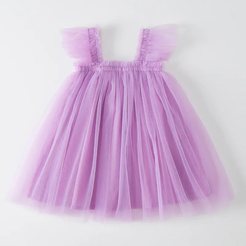 Girls' Mesh Tulle Dress with Flying Sleeves