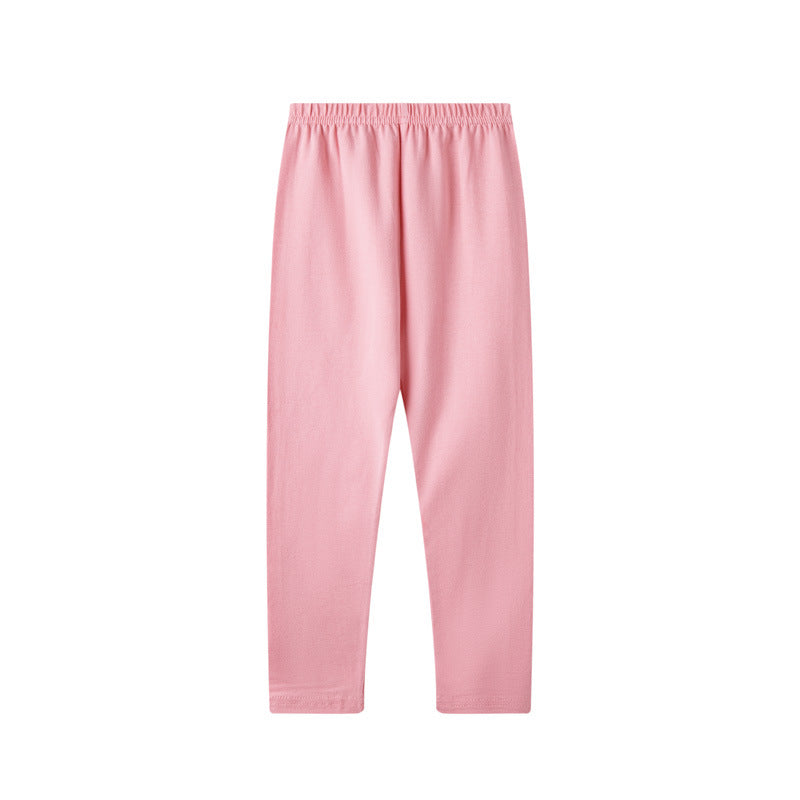 Girls' Solid Color Spring and Autumn Cotton Pink Leggings Trousers Pants