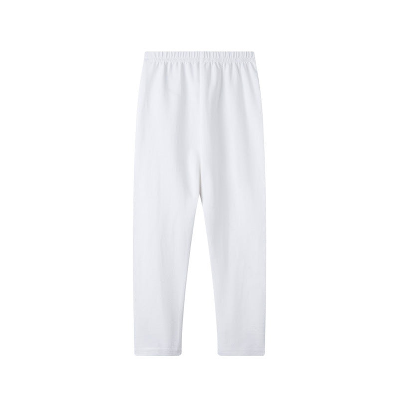 Girls' Solid Color Spring and Autumn Cotton White Leggings Trousers Pants