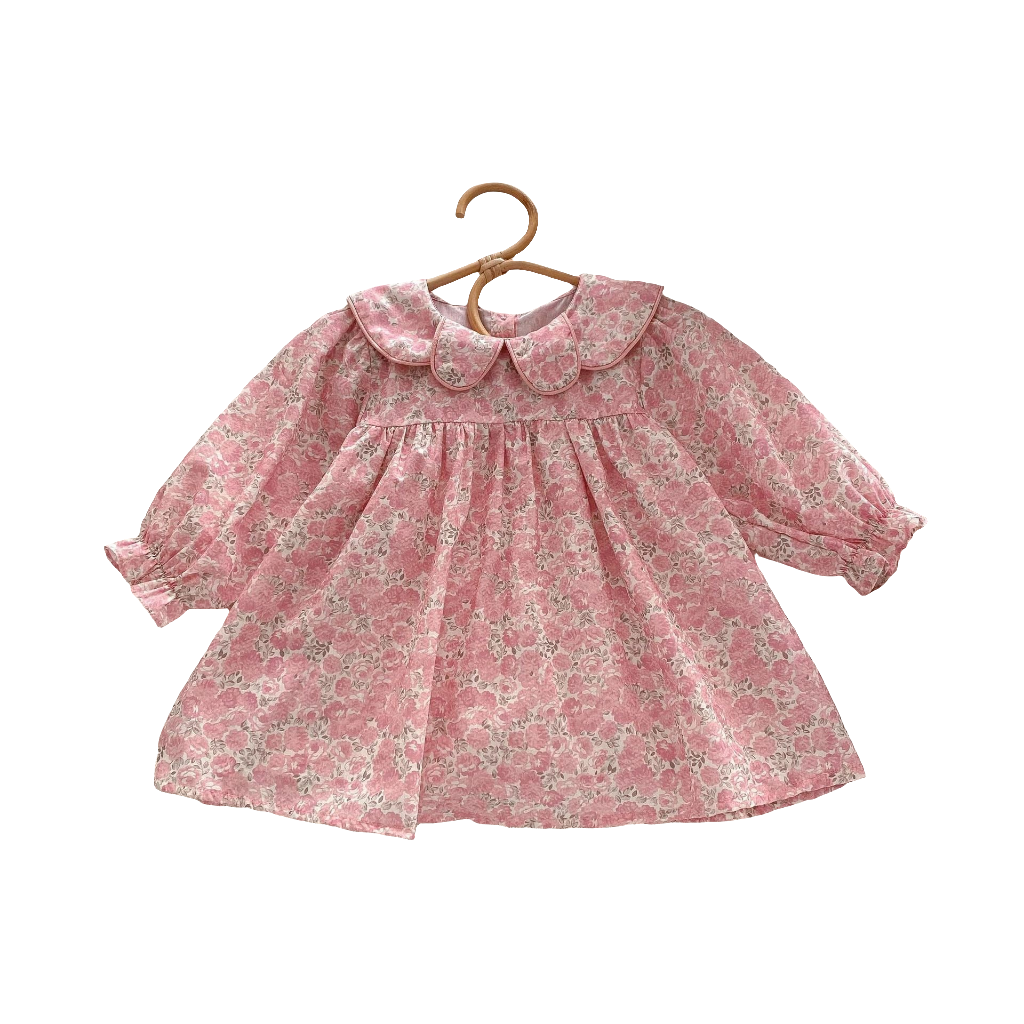 Girls Spring Pink Flower Long Sleeve Dress