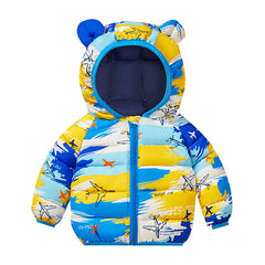 Girls and Toddlers' Lightweight Water-Resistant Packable Hooded Puffer Airplane Jacket