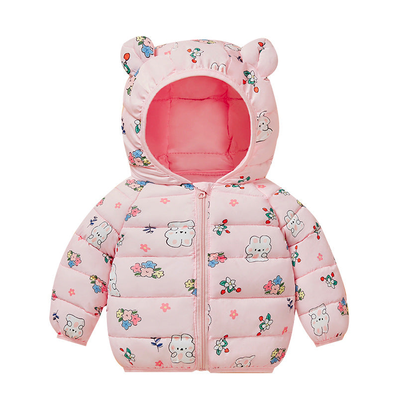 Girls and Toddlers' Lightweight Water-Resistant Packable Hooded Puffer Rabbit Jacket
