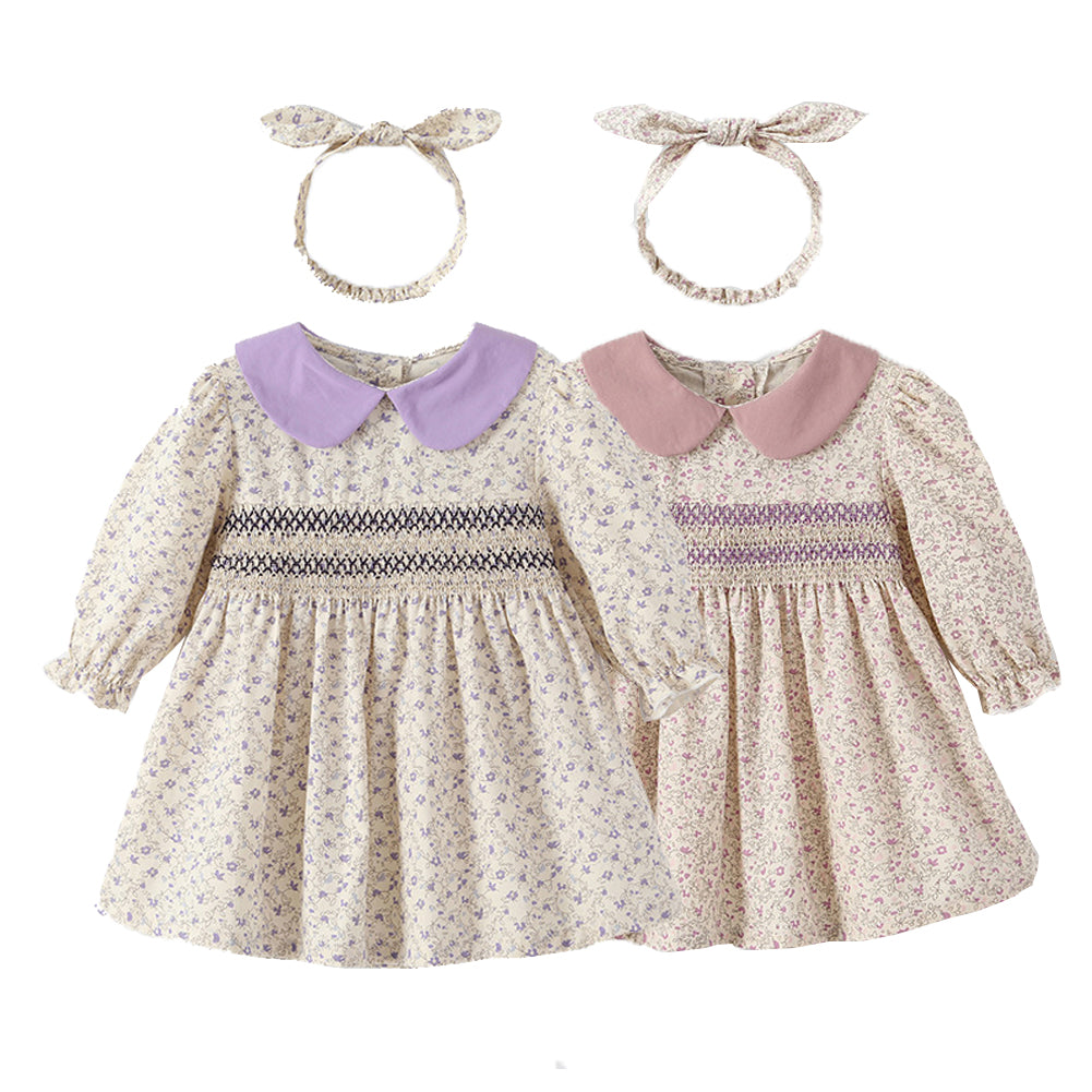 Floral Cotton Girls Long Dresses Girl Clothes With Headband
