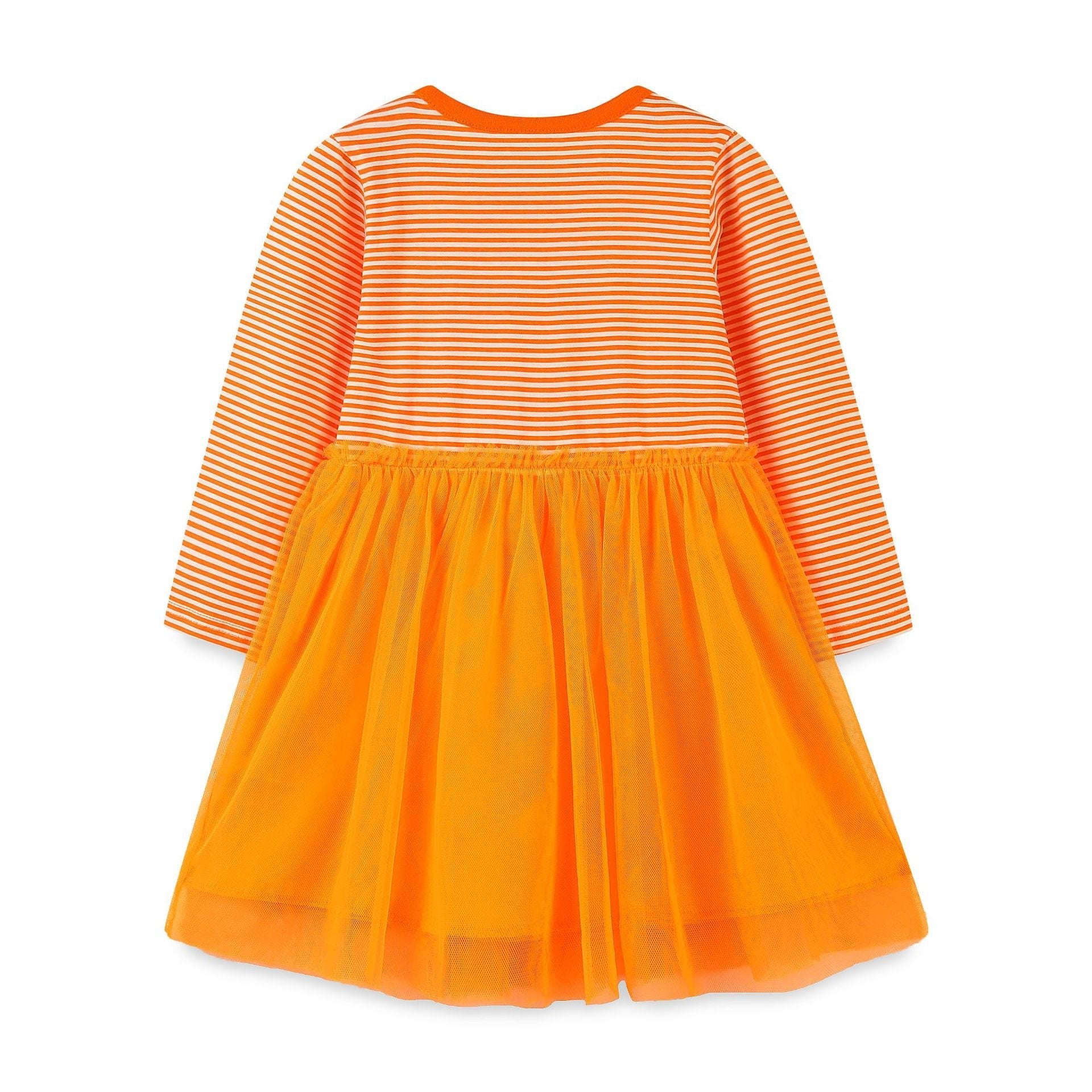 Halloween Costume Pumpkin Princess Orange Stripe Mesh Dress For Girls