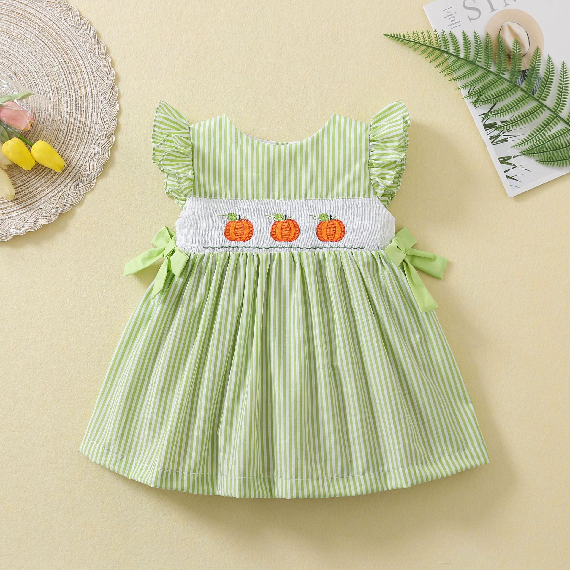 Halloween Embroidered Pumpkin Girls Pearl Dress