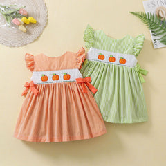 Halloween Embroidered Pumpkin Girls Pearl Dress